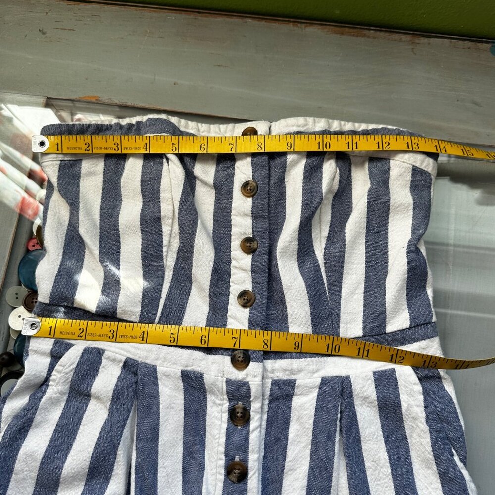 American Eagle Outfitters Jumpsuit Size Small Cropped Stripe Linen Blue White - Picture 8 of 8